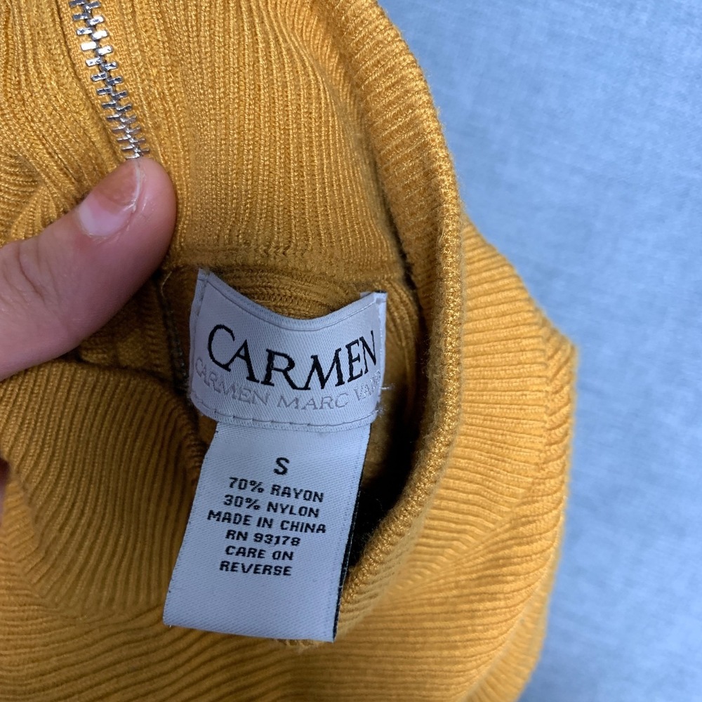 Carmen Marc Valvo Top Womens Small Mustard Ribbed Dolman Sleeve Mock Neck Winter - Picture 13 of 13